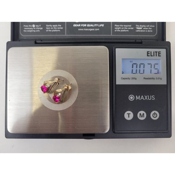 Ruby or Topaz and Diamond Teardrop Earrings Set in 10K Yellow Gold - Picture 7 of 7